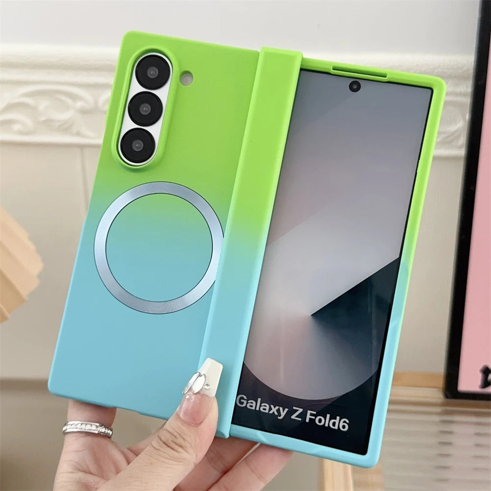 Gradient Dual Color Magnetic Liquid Silicone Phone Case for Samsung Galaxy Z Fold 7 6 5 4 Zfold3 Case For Magsafe Charging Cover