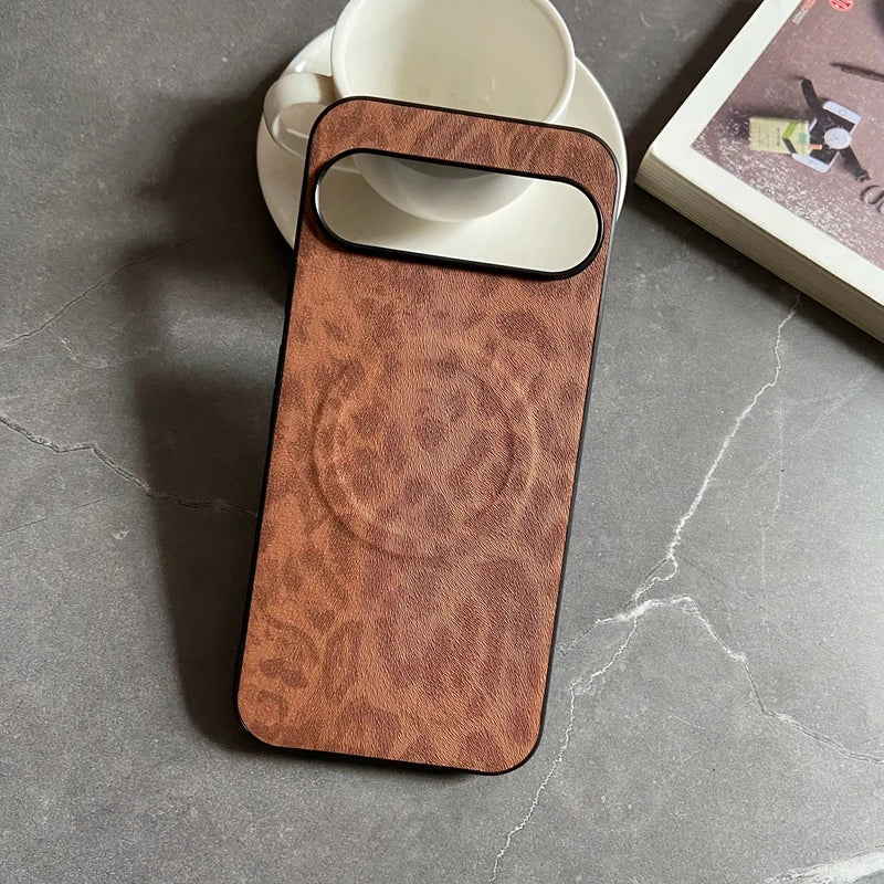 Magnetic Leather Case for Google Pixel 9A 10 9 8 7 6 Pro XL 8A 7A 6A Cover Leopard Floral Shockproof Mag-safe PU Shell Fundas