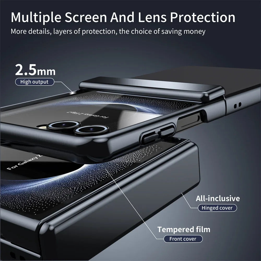 Plating Hard Shell Phone Case for Samsung Galaxy Z Flip 7 6 5 4 3 Flip7 Flip6 Flip5 Flip4 Membrane Hinge Protective Cover