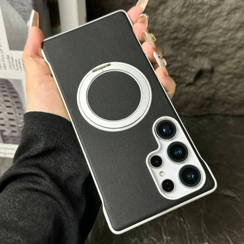 Frameless Matte Leather Magnetic Satnd Holder Case For Samsung Galaxy S26 S25 S24 S23 Ultra Slim Breathable For Magsafe Cover