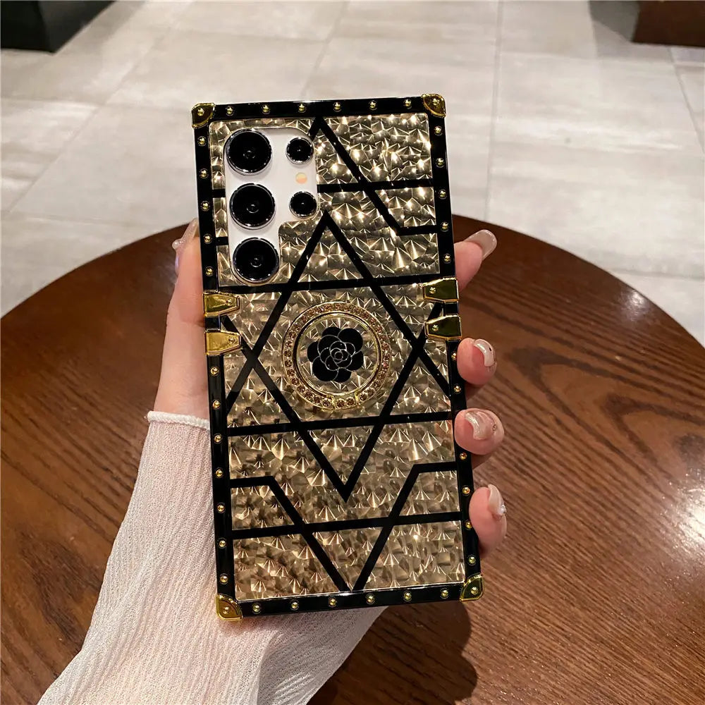 Feather Leopard Print Plating Flower Case For Samsung Galaxy S25 S23 S24 FE S22 S21 S20 A16 A26 A15 A25 A55 A54 Ring Cover