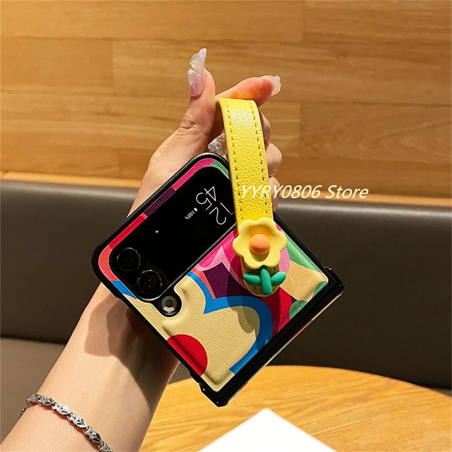 Korean Cute Floral Wrist Strap Rainbow Flower Oil Painting Case for Samsung Galaxy Z Flip7 Z Flip6 Z Flip5 Z Flip4 3 Back Cover