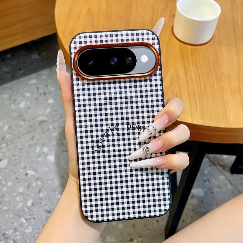 Fashion Aesthetic Gingham Print For Magsafe Case For Google Pixel 11 10 9 Pro XL 10A 9A Metal Lens Frame Shockproof Cover Funda