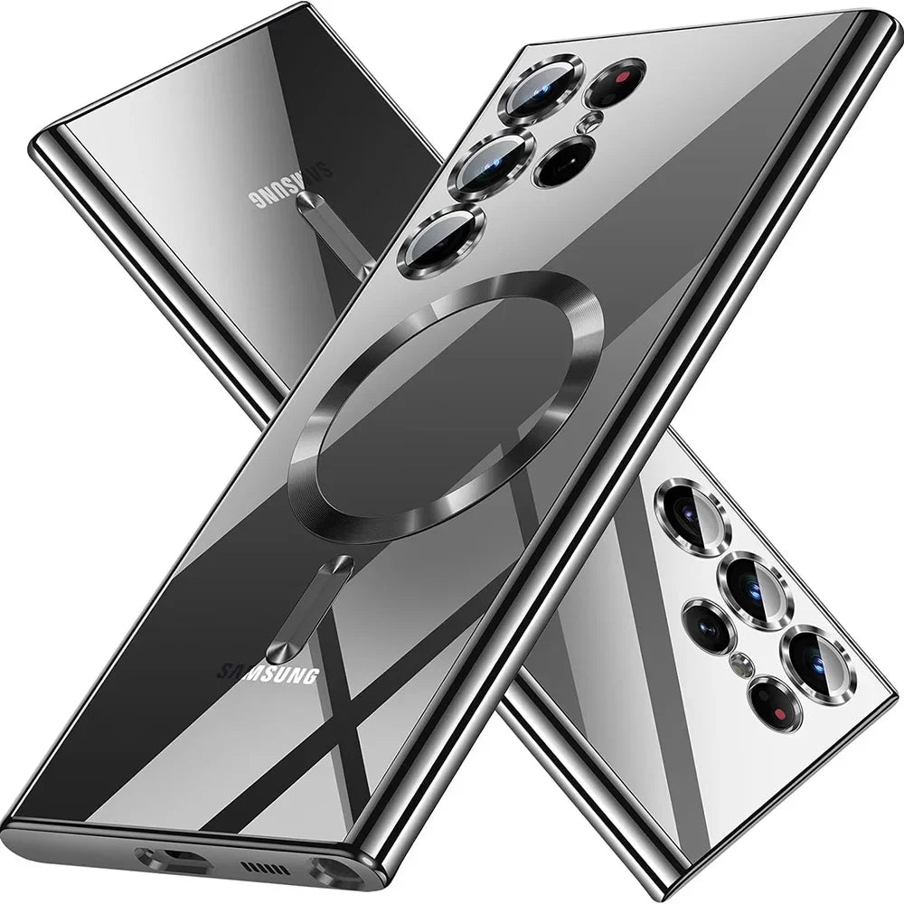 Luxury Plating Silicone Case For Samsung Galaxy S26 S25 Edge S24 FE S23 S21 S22 Ultra Plus Magnetic For Magsafe Clear Soft Cover