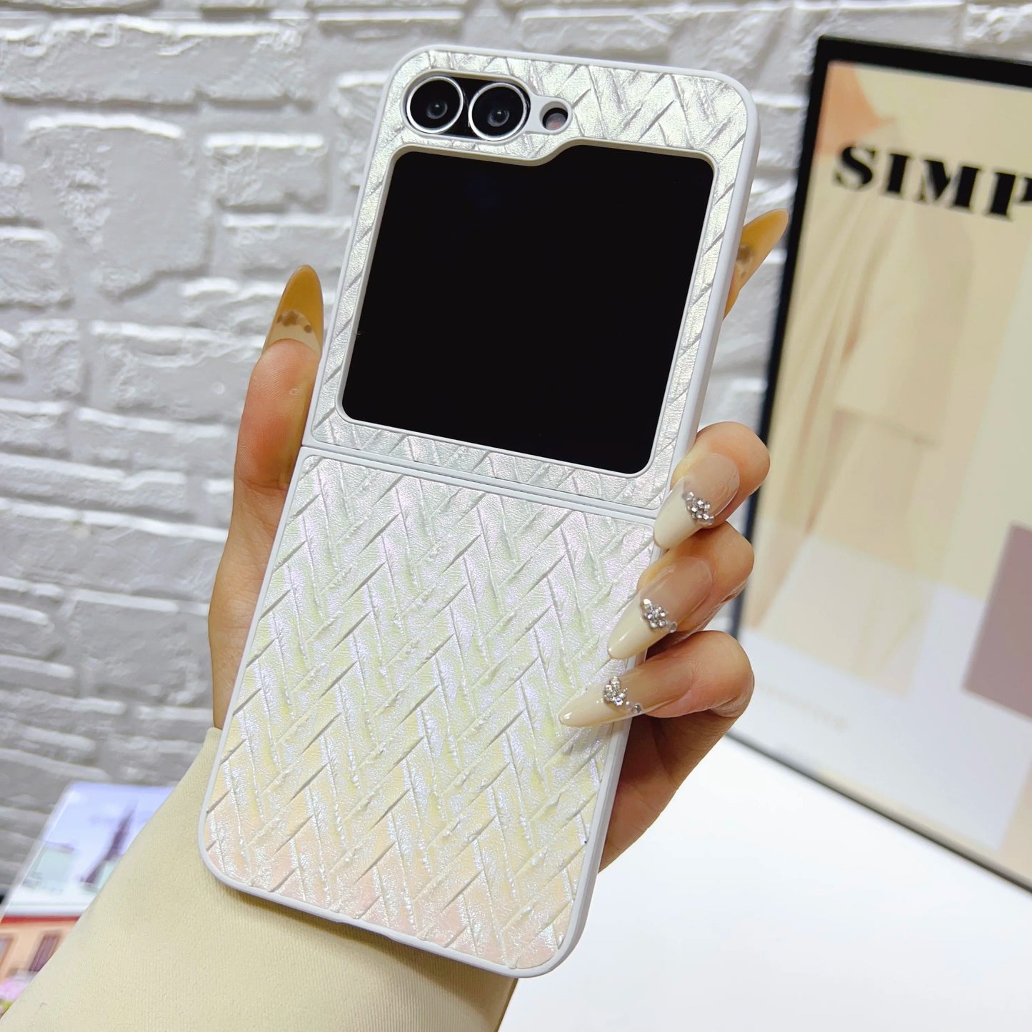 Gradient Color Weave Pattern Case for Samsung Galaxy Z Flip 3 4 5 6 7 5G ZFlip7 ZFlip6 2-piece Set Luxury Shockproof Back Cover