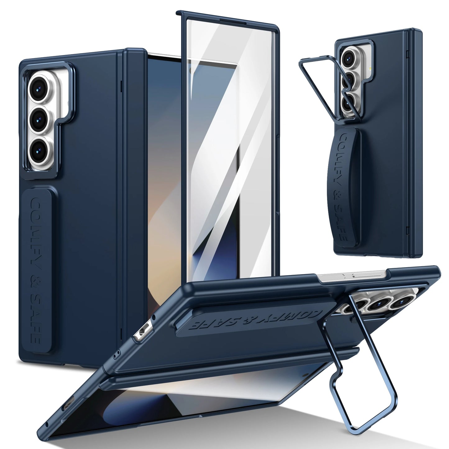 For Samsung Galaxy Z Fold 7 6 5 4 3 5G Bracket Phone Case With Hinge Screen Protect Film Silicone Grip Shockproof Protect Cover