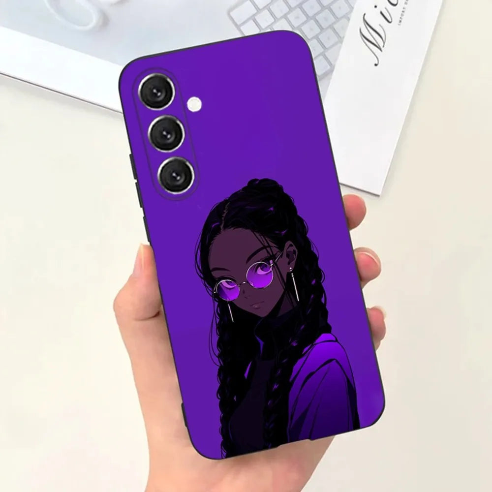 Black Girl Afro  Phone Case For Samsung S25,S24,S21,S22,S23,S30,Ultra,S20,Plus,Fe,Lite,Note,10,9,5G Black Cover