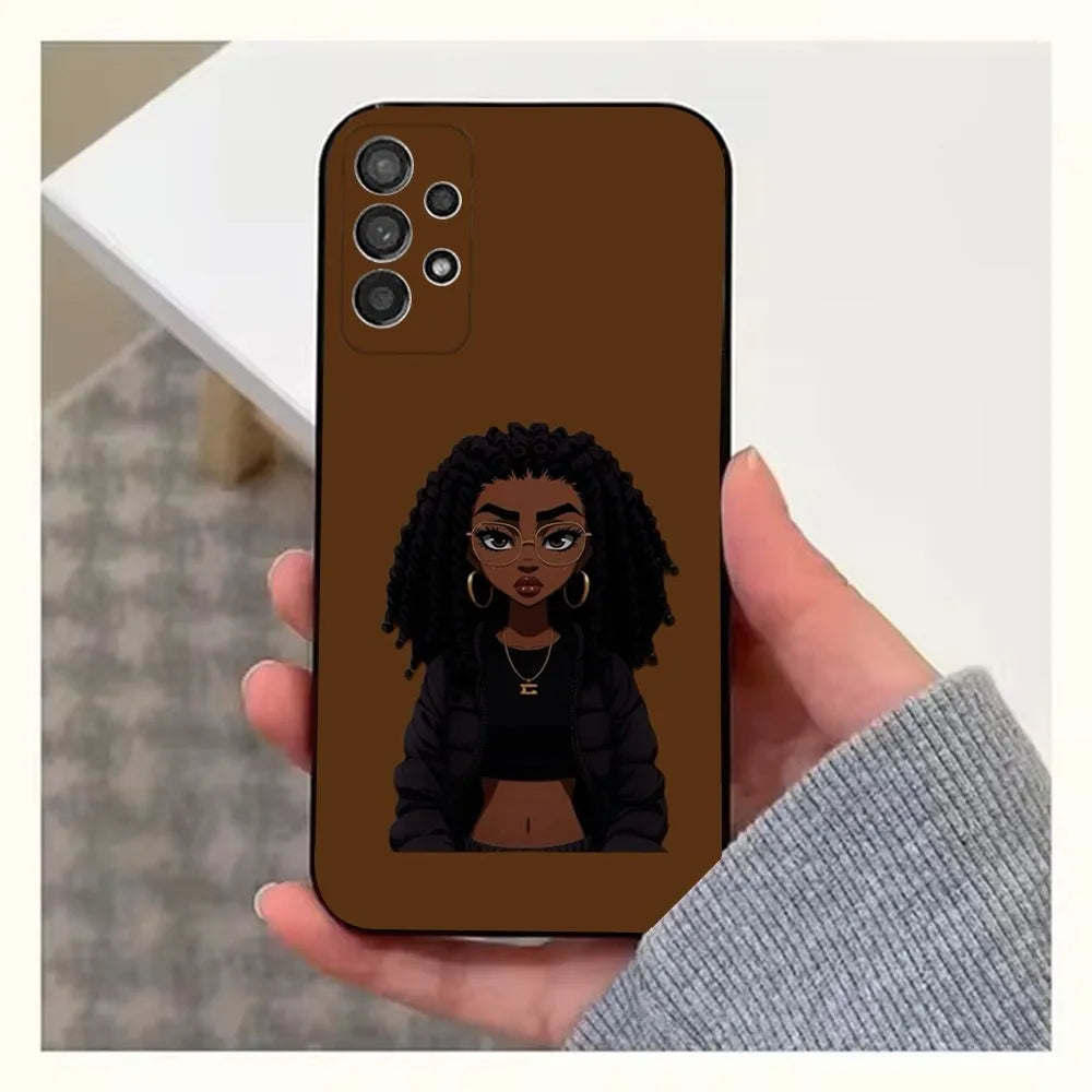 Black Girl A-Afro Phone Case For Samsung S25,S24,S23,S22,S20,S21,S10,Ultra,Plus,Lite,FE,Soft Silicone Black Cover