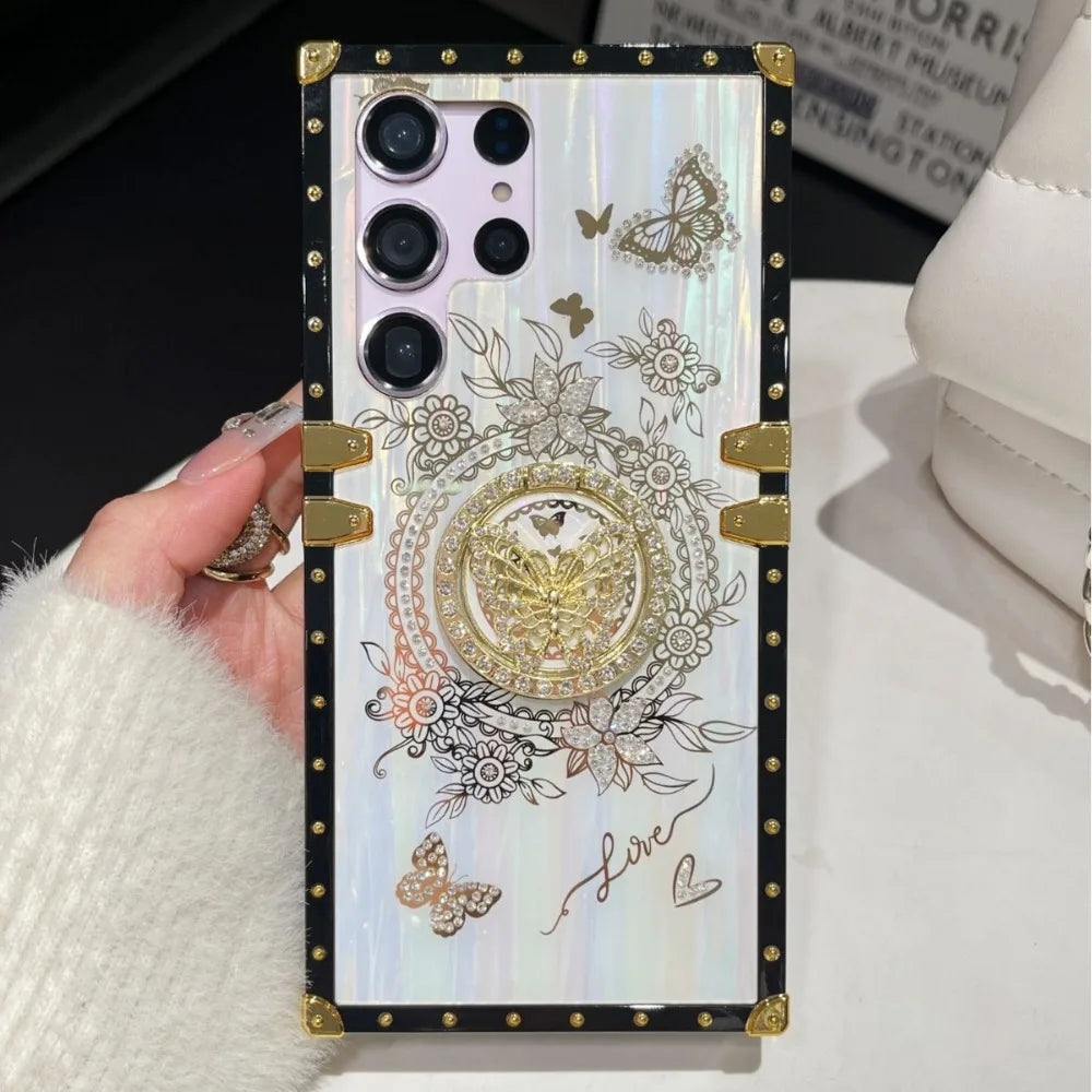 Butterfly Stand Phone Case For Samsung Galaxy S23 S24 FE S22 S21 S25 Ultra Plus A56 A36 A26 A16 A06 A52 S A34 A23 A15 A14 5G A24