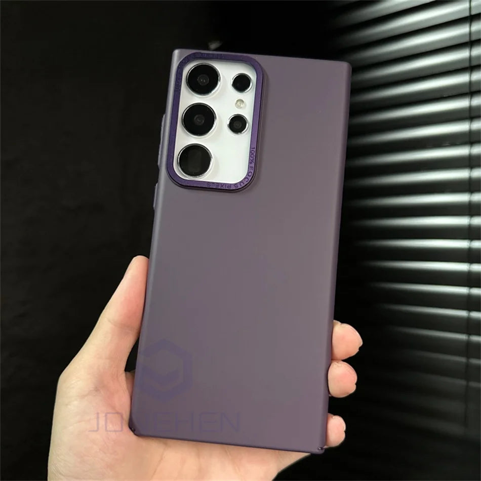 Slim Solid Color Skin Friendly Matte PC Case For Samsung Galaxy S24 S23 Ultra S22 Plus Luxury Alloy Len Hard Shockproof PC Cover