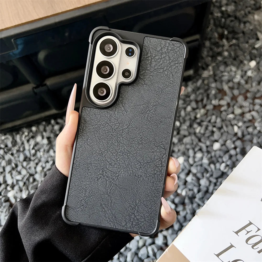 Luxury Leather Hybrid PC Armor Phone Case For Samsung S26 Ultra Plus S26Plus s26Ultra Shockproof Bumper Protection Back Cover