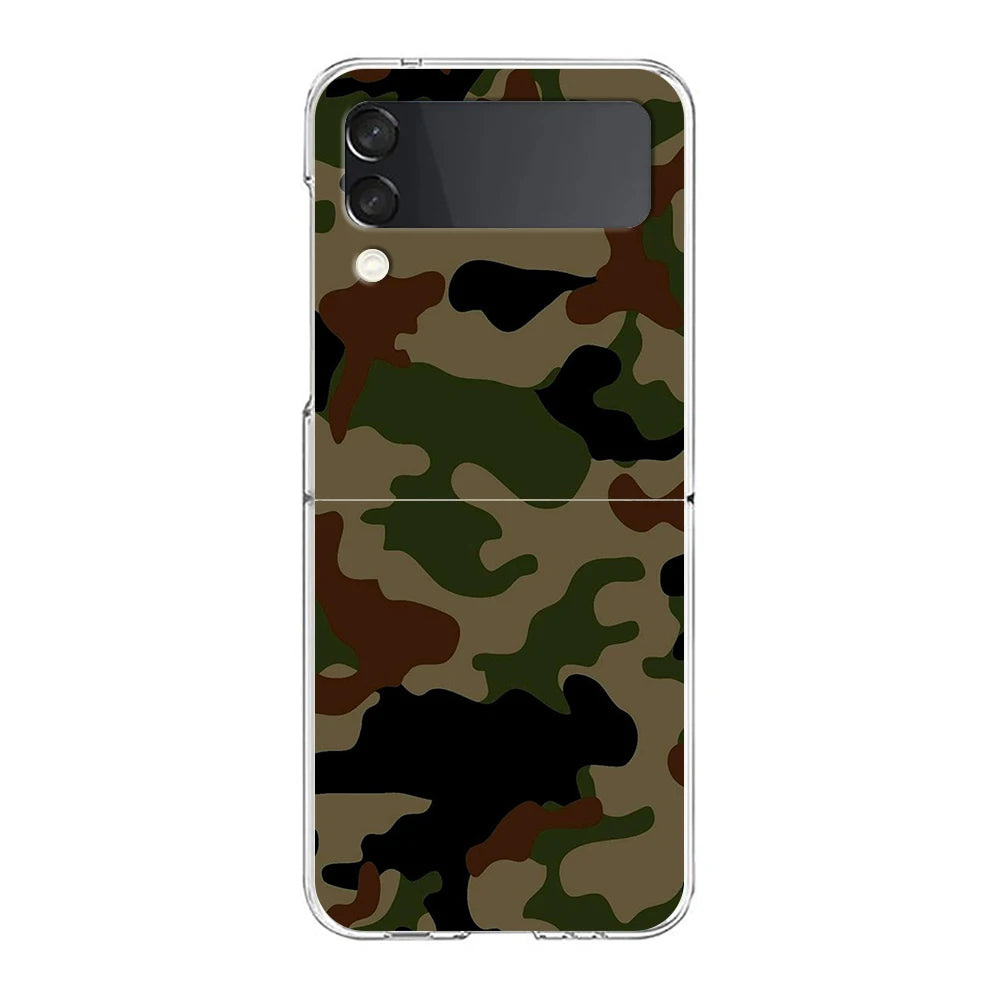 Camouflage Camo Military Phone Cover For Samsung Galaxy Z Flip 7 6 5 4 Case Transparent For Samsung Z Flip 3 Hard PC Foldable