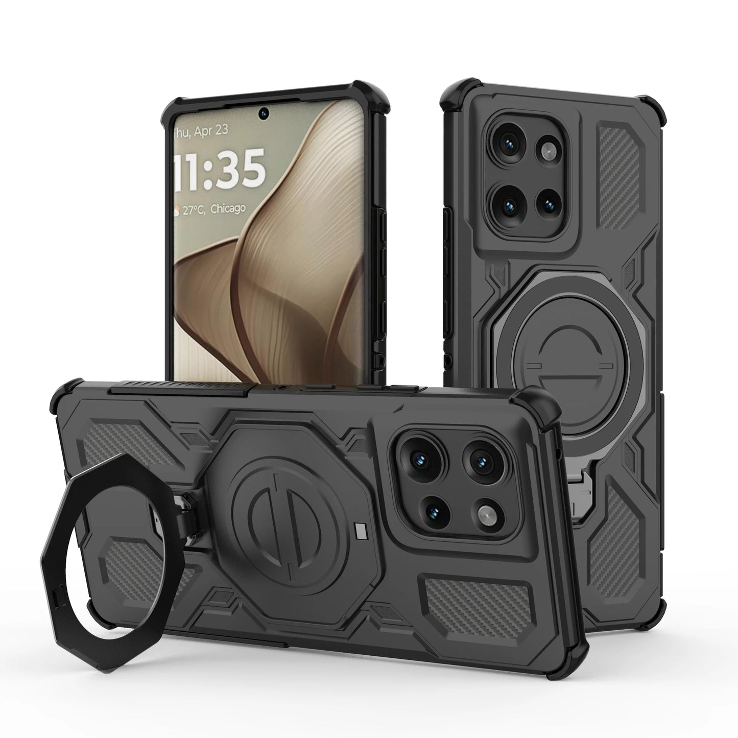 Magnetic Phone Case with Ring Stand Stand for Wireless Charging Motorola Moto Edge 50 Pro 60 Fusion 5G Hard Carbon Case