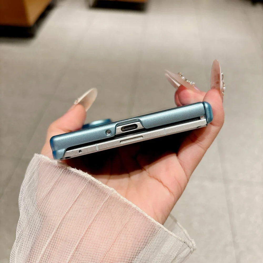 Z Fold8 Metallic Paint Hinge Skin Feel Phone Case For Samsung Galaxy Z Fold8 Ultra 7 6 5 4 Dual-axis Shockproof Bumper PC Cover