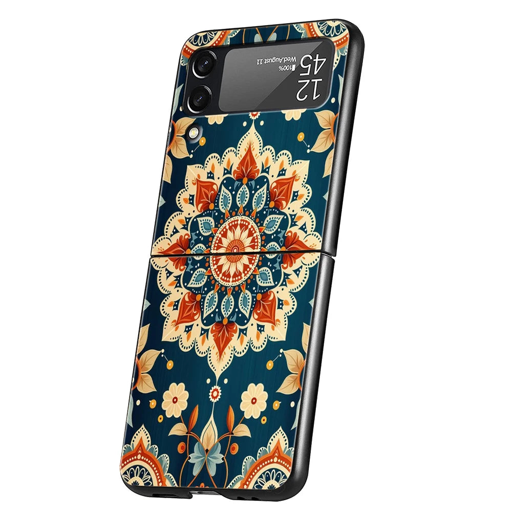 Indian Pattern Mandala Hard PC Phone Case For Samsung Galaxy Z Flip 7 6 5 4 Black Cover For Galaxy Z Flip 3 Foldable Capas Coque