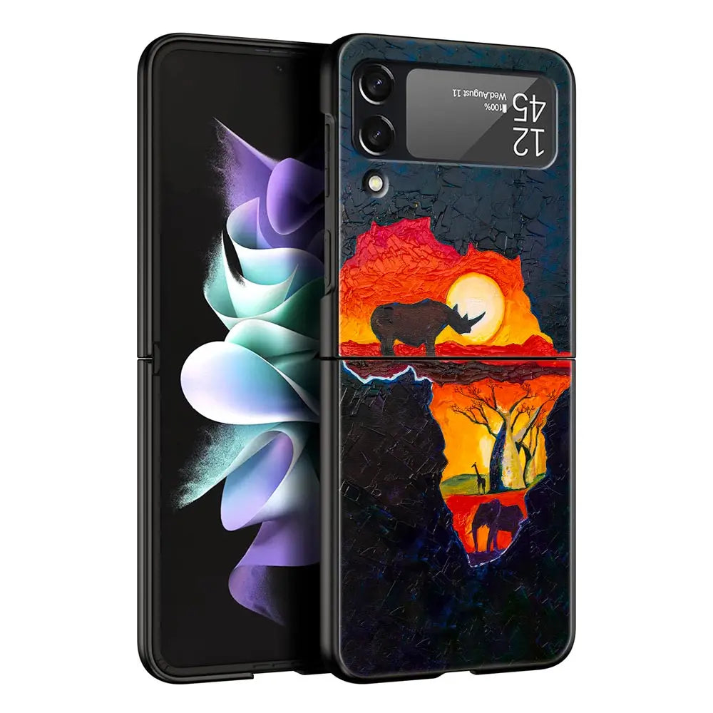 Africa Map Geography Painted Phone Case For Samsung Galaxy Z Flip 6 5 4 3 Shell For Samsung Z Flip3 Flip4 Flip5 Hard PC Cover