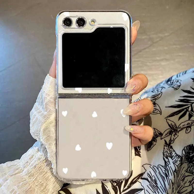 Love Heart Print Clear Folding Phone Case For Samsung Galaxy Z Flip 7 6 5 4 3 5G Transparent Cover For Samsung Z Flip7 FE Flip6