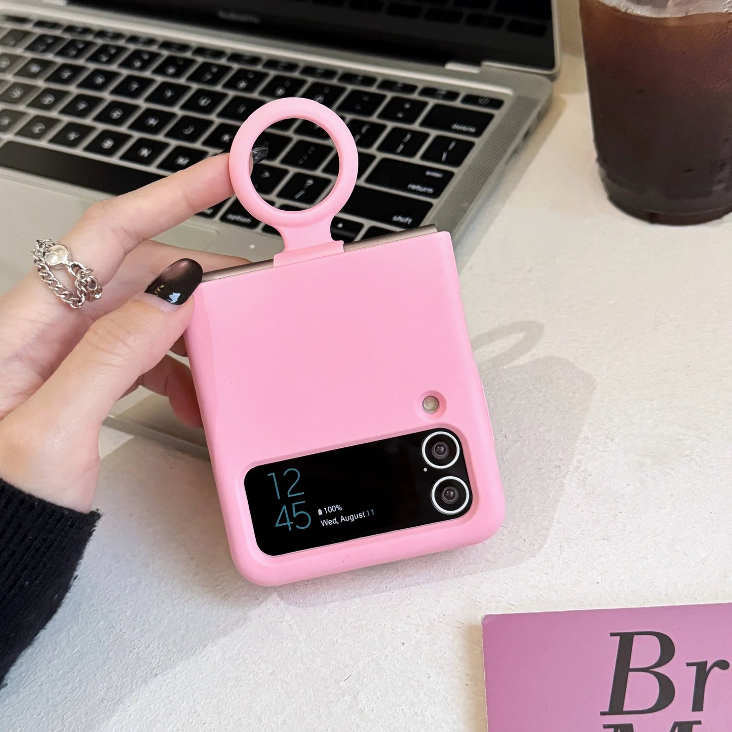 Ring Holder Matte Liquid Silicone Protective Cases For Samsung Galaxy ZFlip4 ZFlip3 Solid Color Soft Bumper Shockproof Cover