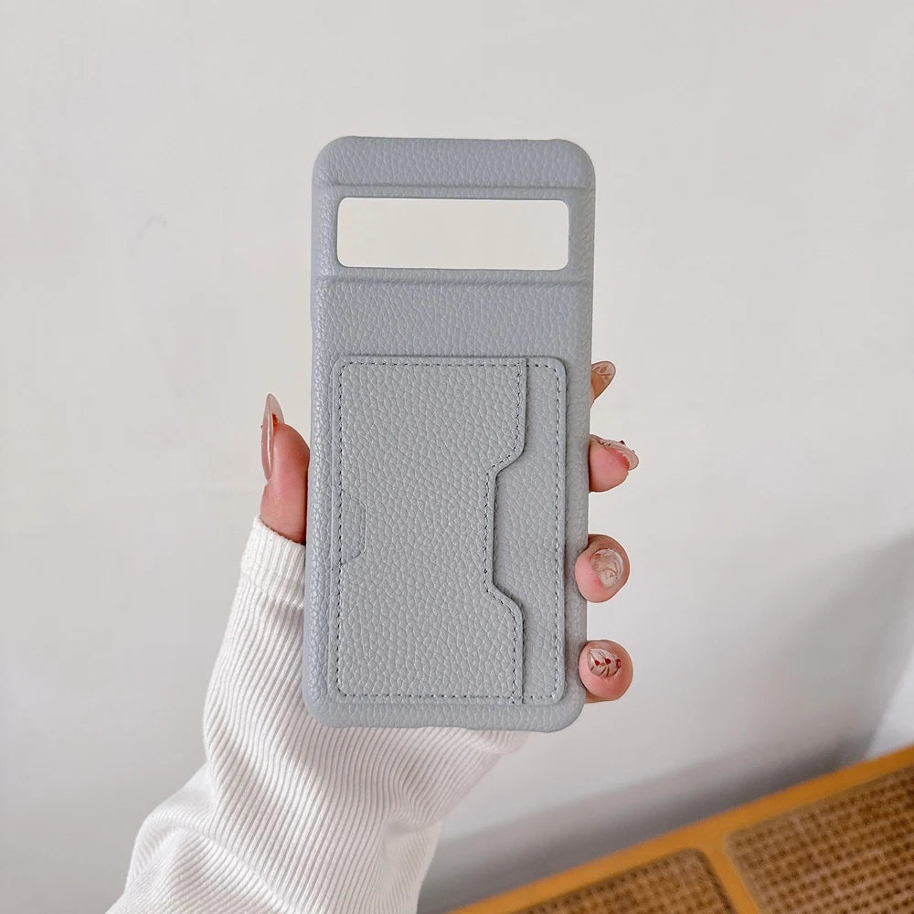 W Shape Card Slot Leather Case For Google Pixel 9 10 Pro XL 6 6A 7 7A 8 8A 9A Litchi Pattern PU Hard Back Cover