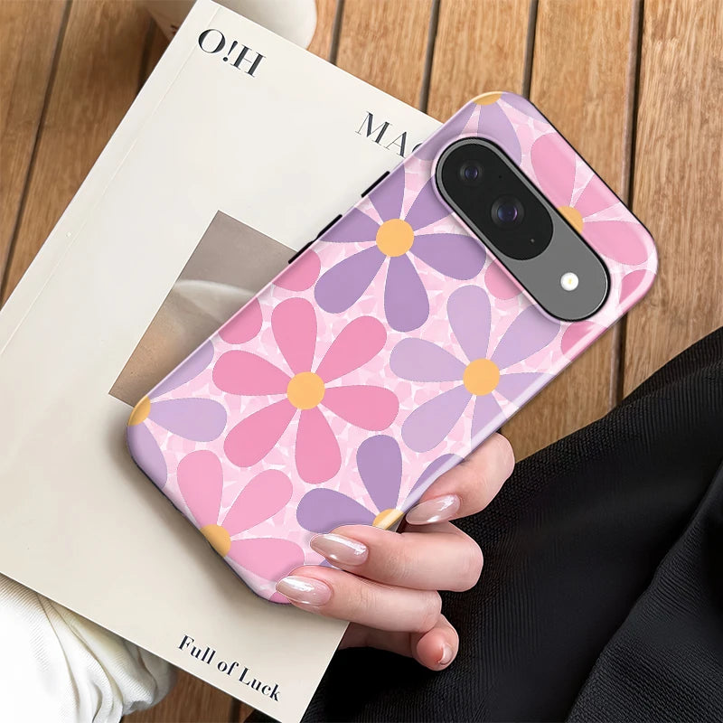 Fcicicase Luxury Flower Print Phone Case For Google Pixel 10 Pro XL 10A 7A 8A 9 8 10 Pro Shockproof 2 in 1 Double-layer Coque