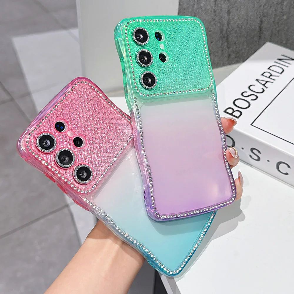 Wavy Edge Gradient Phone Case For Samsung Galaxy S26 S25 S24 Ultra Plus Soft TPU Thickened Shockproof Lens Protective Cover﻿﻿﻿﻿﻿