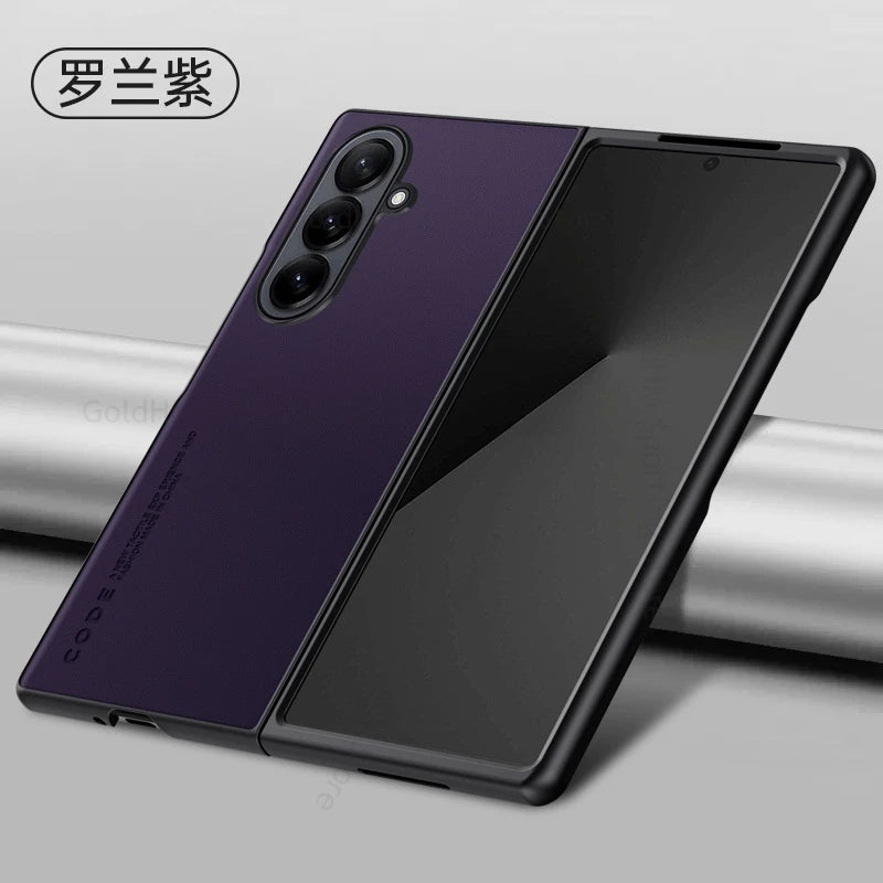 Capa For Samsung Z Fold 7 6 5G Pure Color Leather Shockproof Phone Case For Galaxy Z Fold7 fold 6 5 4 3 Hard PC Protective Cover