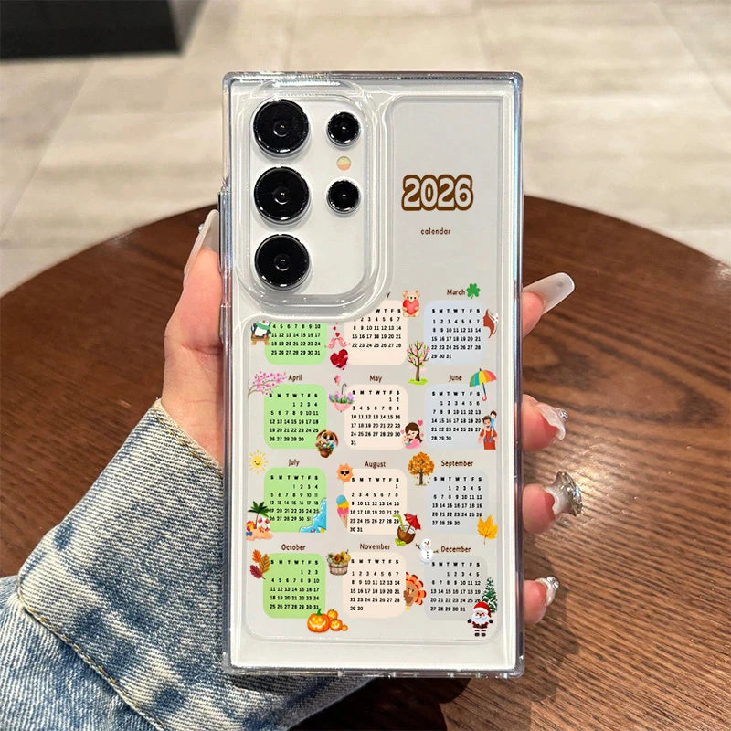 New 2026 Calendar Design Clear Case For Samsung Galaxy S25 S24 S23 Ultra S22 S21 Plus FE A16 A15 A56 A55 A54 A53 A36 5G Cover