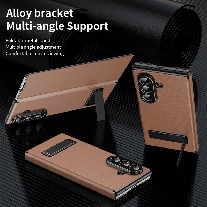 Business Leather Invisible Bracket Phone Case For Samsung Galaxy Z Fold 6 5 7 Stand Holder Bumper Thin Cover For Galaxy Fold 4 3