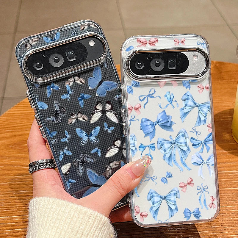 Retro Butterfly Pattern Clear Phone Case For Google Pixel 10 9 8 7 Pro Pixel 9 10 Pro XL 7A 8A 9A Shockproof Soft TPU Back Cover