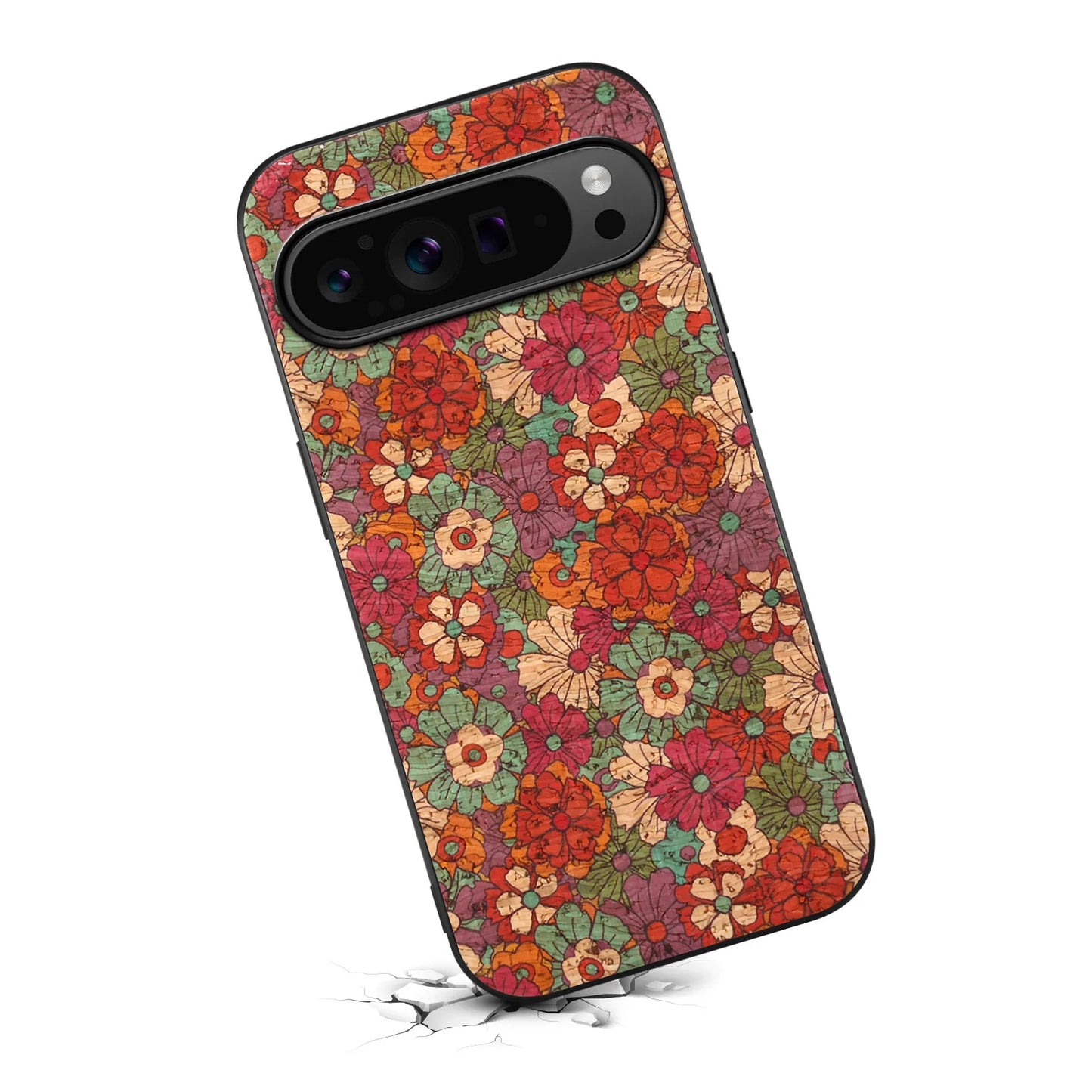 Luxury Phone Case for Google Pixel 10 Pro Xl 9 Pro 9A 8 8A 7 7A 6 6A Flower Design Cork Fabric Synthetic PU Leather Soft Cover