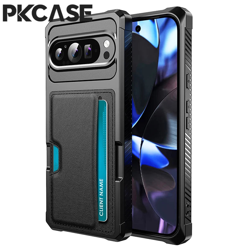 PKCASE Card Slot Wallet Leather Phone Case For Google Pixel 10 9 Pro XL 8 7 Pro Shockproof Back Cover For Google Pixel 9A 8A 7A
