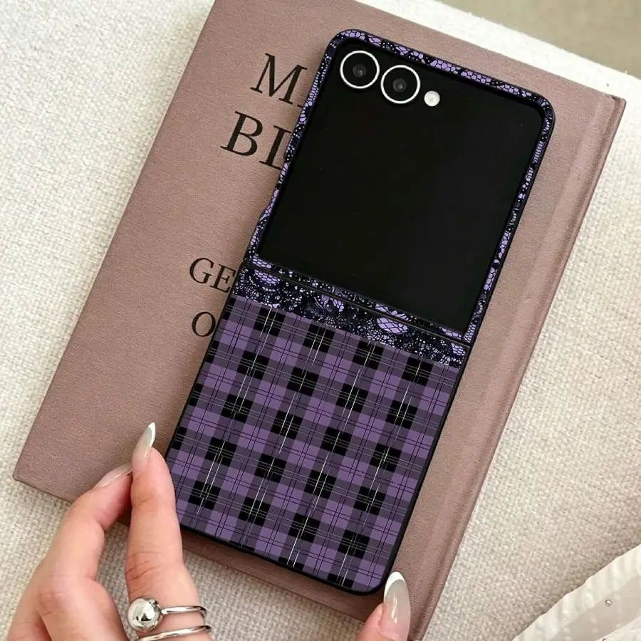 Back Phone Cover Funda Case for Samsung Galaxy Flip6 Flip3 Flip5 Flip4 Flip7 FE Z Flip 7 6 5 4 3 Plaid Lace Floral
