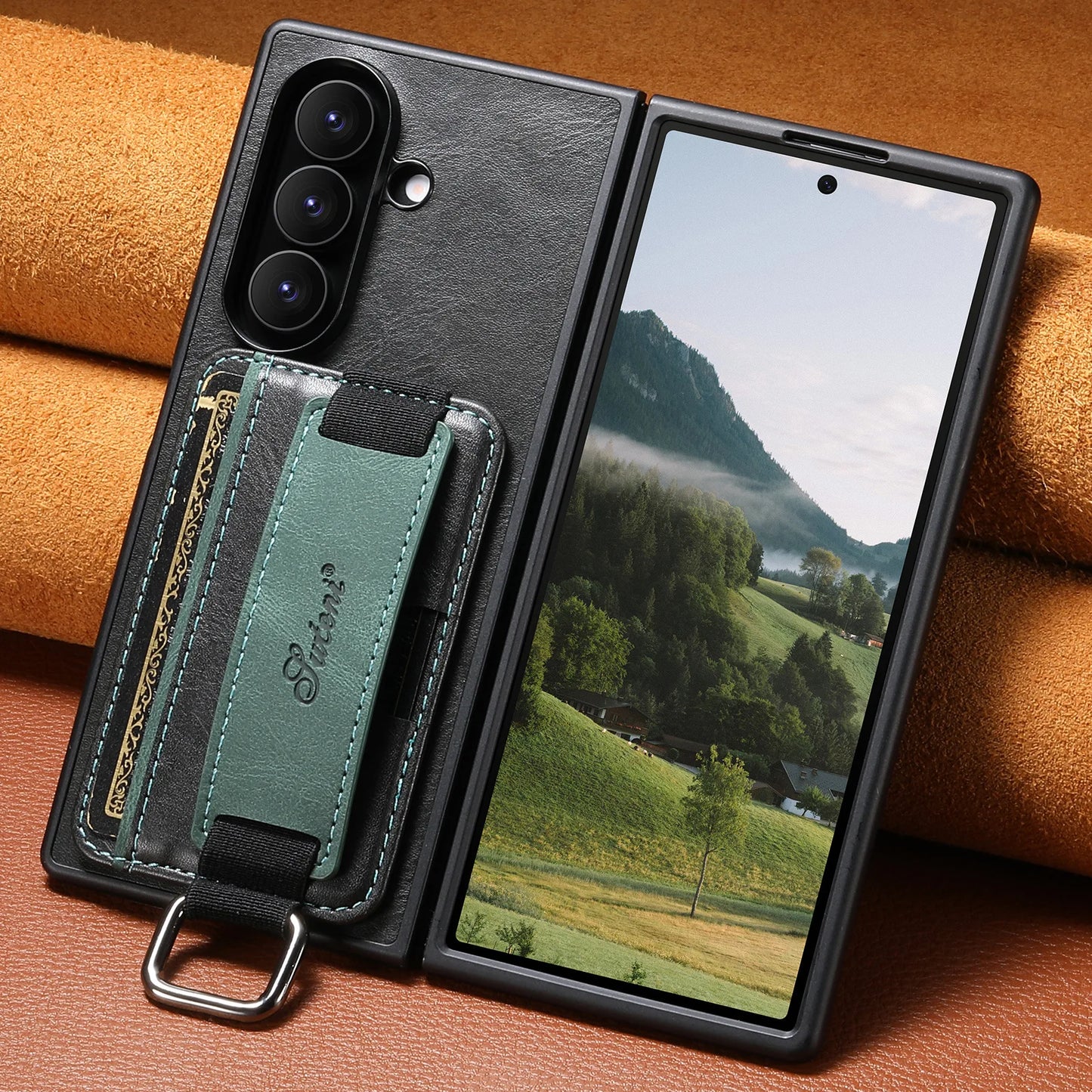 Oil Wax Leather Moblie Phone Case for Samsung Galaxy Z Fold 7 Fold6 5 Wrist Strap Ring Card Slot Wallet Holder Anti-fall Cover