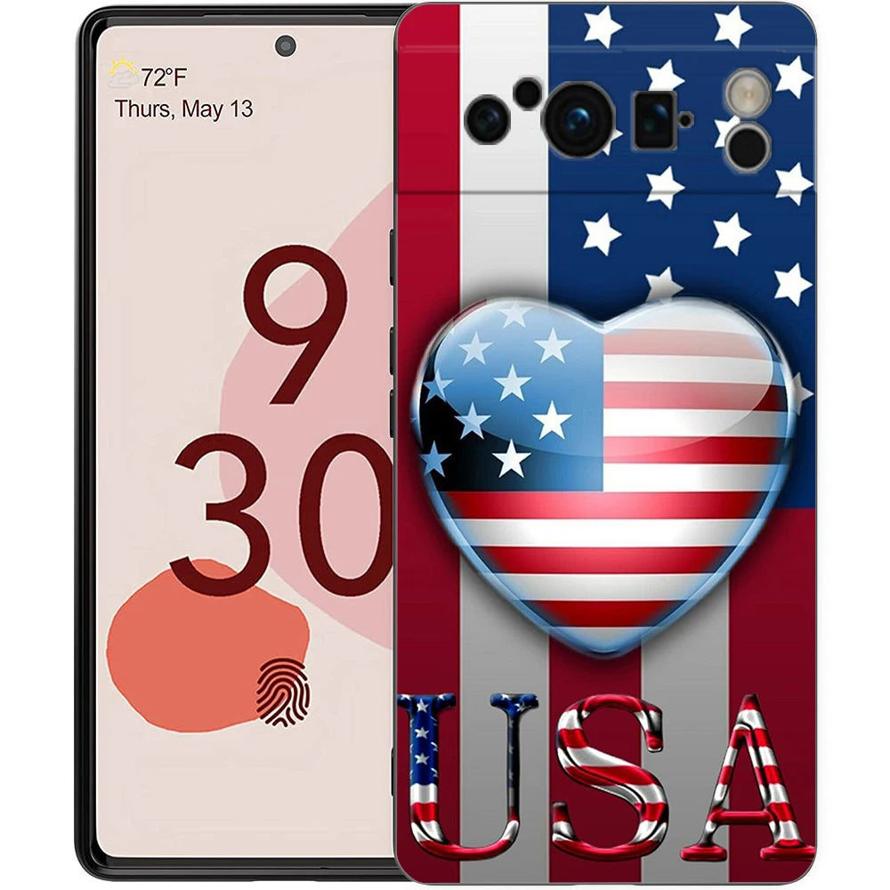Phone Case Cover for Google Pixel 9 8 7 6 9A 8A 7A 6A Pro 10 9 Pro XL Soft TPU Shockproof Shell Capa American United States Flag