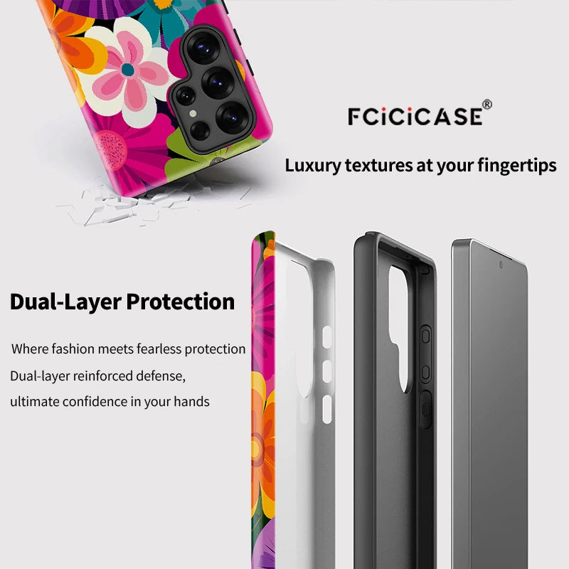 Fcicicase A56 5G Colorful Flower Phone Case For Samsung Galaxy S24 Plus S25 Ultra S23+ S20 FE A16 A26 A36 Matte Acrylic Cover