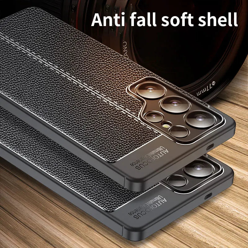 For Samsung Galaxy S25 Shockproof phone case Genuine leather textured soft silicone cell phone back cover For S25 PULS ULTRA