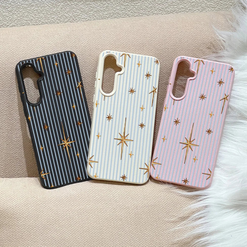 Phone Case for Samsung Galaxy S26 S25 S23 Ultra S24 FE A57 A56 A55 A54 5G A07 A06 4G Stripe Gold Star Textured Surface Anti-drop