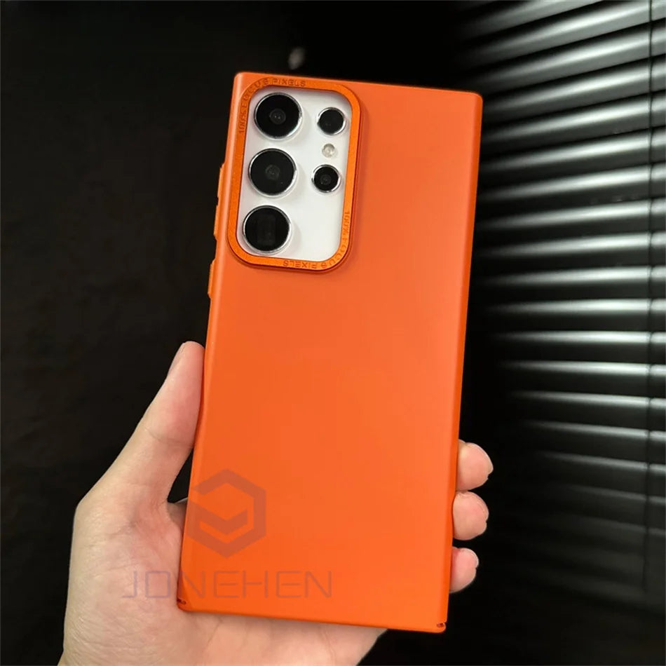 Slim Solid Color Skin Friendly Matte PC Case For Samsung Galaxy S24 S23 Ultra S22 Plus Luxury Alloy Len Hard Shockproof PC Cover