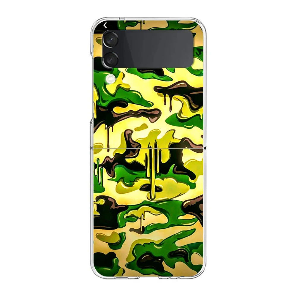 Camouflage Camo Military Phone Cover For Samsung Galaxy Z Flip 7 6 5 4 Case Transparent For Samsung Z Flip 3 Hard PC Foldable