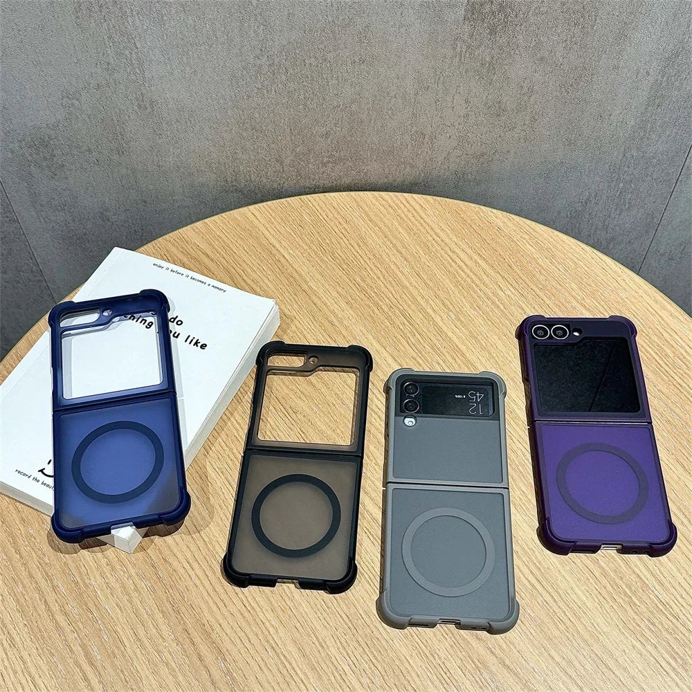 For MagSafe Magnetic Translucent Matte Phone Case For Samsung Galaxy Z Flip 7 6 5 4 3 Flip6 Flip Flip4 Flip7 5G Shockproof Cover
