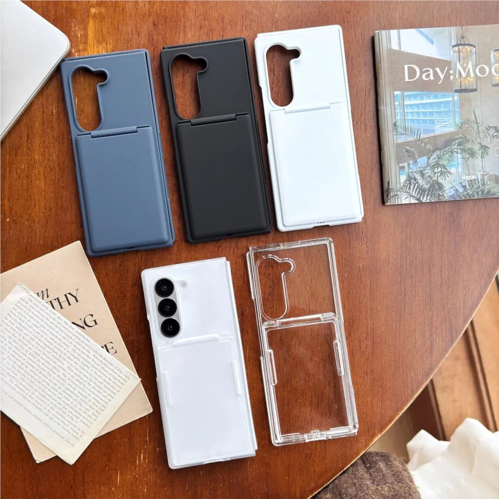 Wallet Clip Flip Slot Card Stand Case For Samsung Galaxy Z Fold 6 5 Luxury Folding Bracket Transparent Shockproof Matte PC Cover
