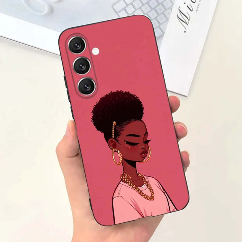 Black Girl Afro  Phone Case For Samsung S25,S24,S21,S22,S23,S30,Ultra,S20,Plus,Fe,Lite,Note,10,9,5G Black Cover