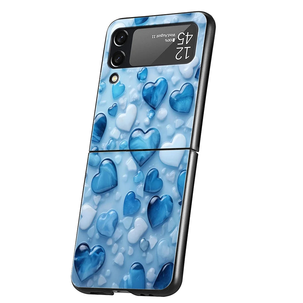 Love Heart Phone Case For Samsung Galaxy Z Flip 3 4 5 6 7 Hard Black Folding PC For Samsung Z Flip3 Flip4 Flip5 Cover