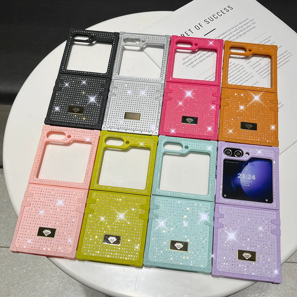 Luxury Sparkling Diamond Folding Phone Case for Samsung Galaxy Z Flip 6 3 5 4 Jewelled Glitter Shock-absorbing Back Hard Cover