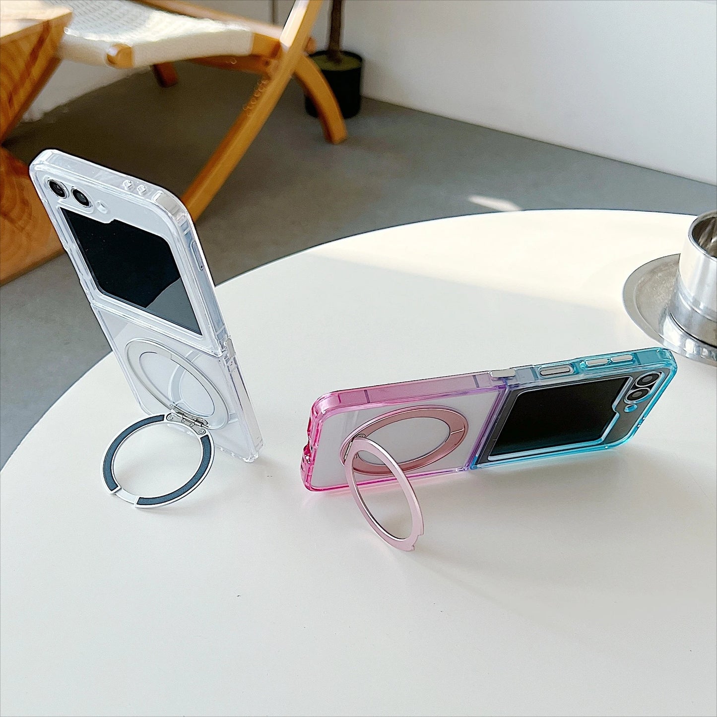 Luxury 360° Rotating Bracket Gradient Case For Samsung Galaxy Z Flip7 FE Flip 7 6 5 4 3 Clear Airbag Shockproof Magnetic Cover