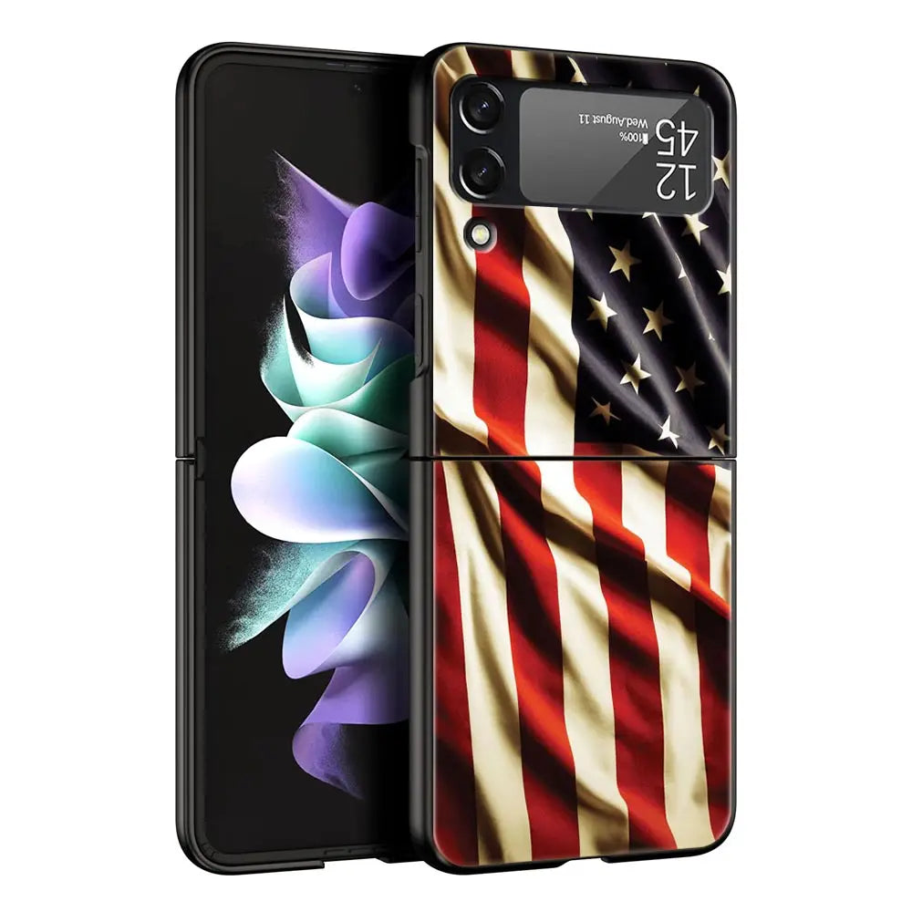 Hard PC Phone Case For Samsung Galaxy Z Flip 7 6 5 4 Black For Galaxy Z Flip 3 Foldable Shockproof American United States Flag