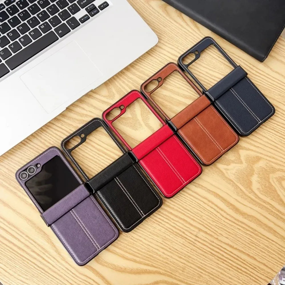 Business Retro Leather Texture Flip Phone Case for Samsung Galaxy Z Flip 7 6 5 4 3 Anti-Drop PU Material Inclusive Protect Cover