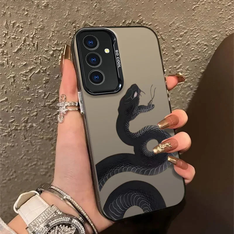 For Samsung Galaxy S25 Ultra Case Samsung S24 S24Ultra S22 S23 FE S 25 Case IMD Black Long Snake Animal Pattern Hard Phone Cover
