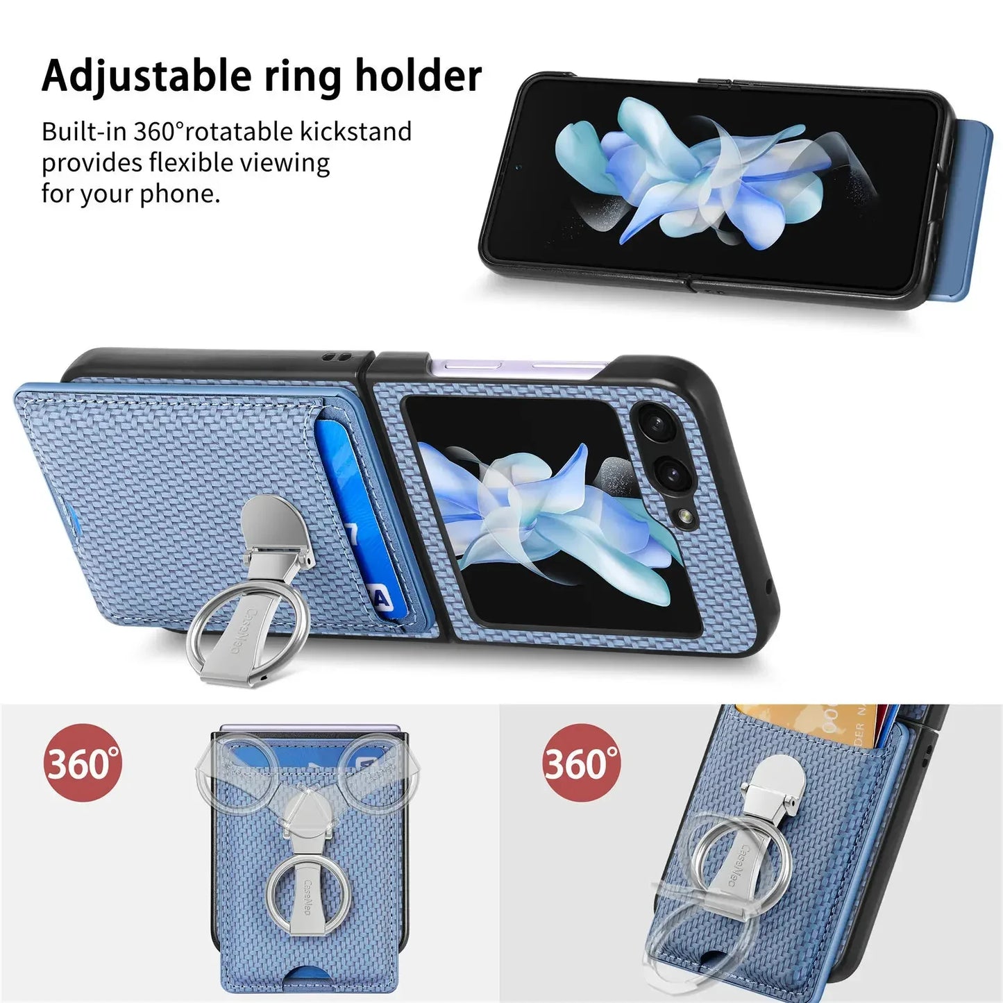 Ring Card Holder Wallet Flip Phone Case for Samsung Galaxy Z Flip 7 6 5 4 3 2 Flip7 Flip6 Flip5 Flip4 Flip2 5G PU Leather Cover