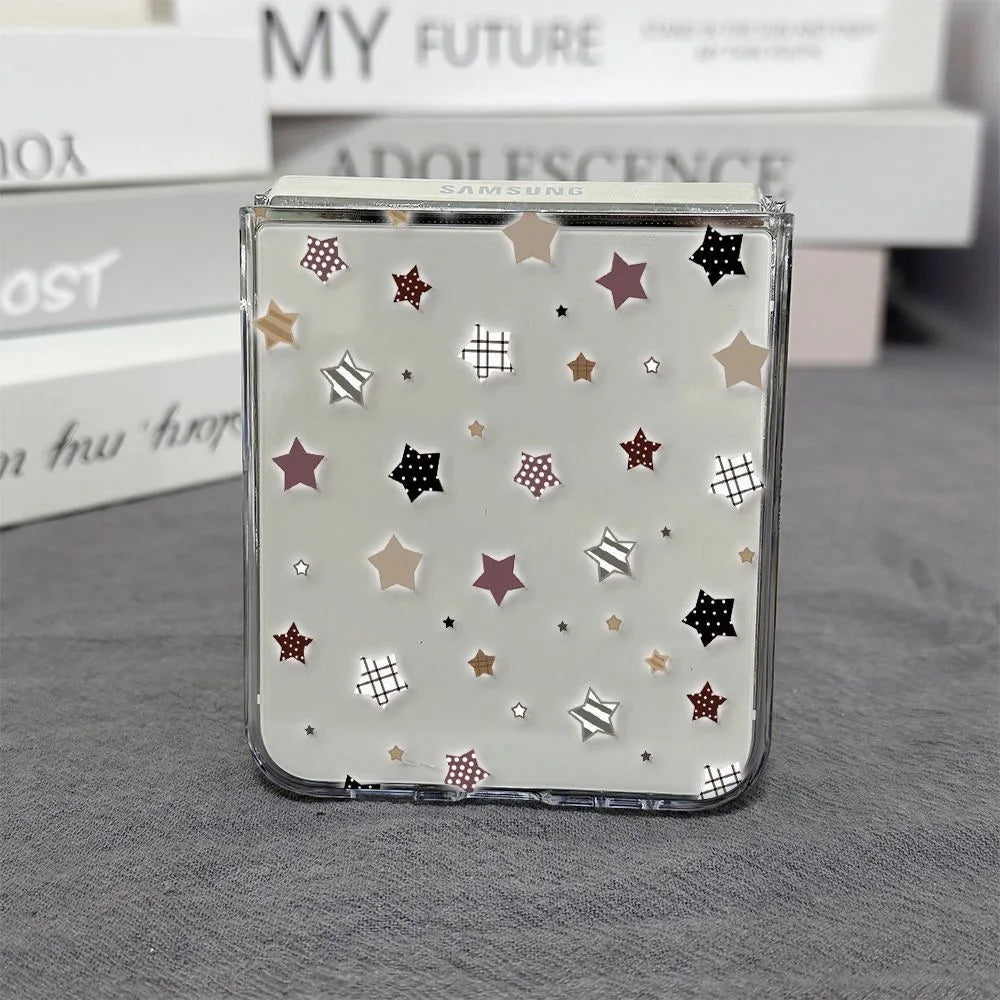 Ins Colorful Stars Print Phone Case For Samsung Galaxy Z Flip 7 6 ZFlip 5 Clear Folding Cover For Samsung ZFlip 7FE 4 3 Shells